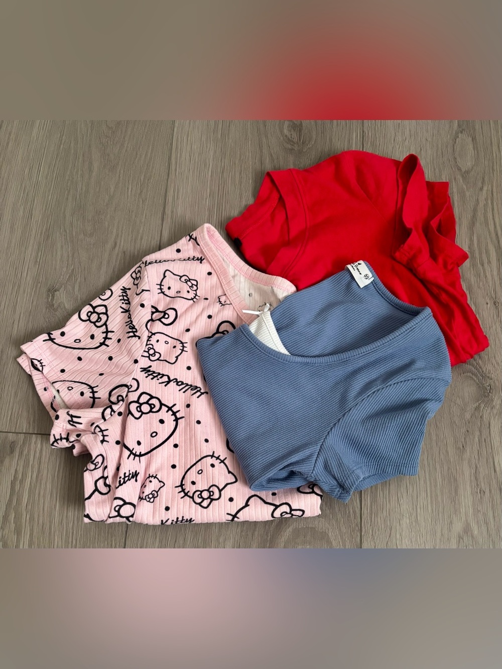 Hello Kitty Girls Pink Hello Kitty Print Top with Red and Blue Tee Set